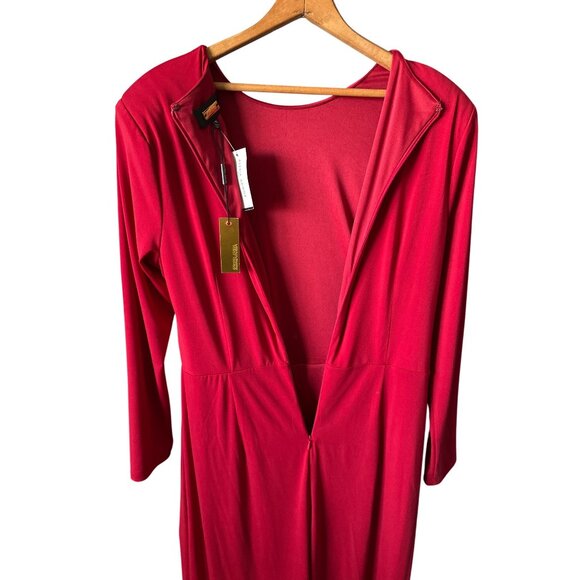 NWT Alexia Admor Red Jumpsuit Long Sleeves Shoulder Pads Crossover Top Size XL - Picture 4 of 5